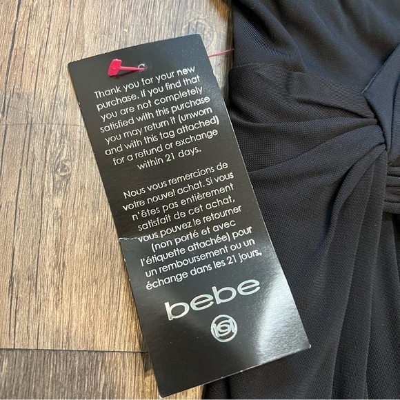 NWT BeBe Vibrant Asymmetrical Draped Dd black Dress. V neckline Size XXS - Picture 15 of 16